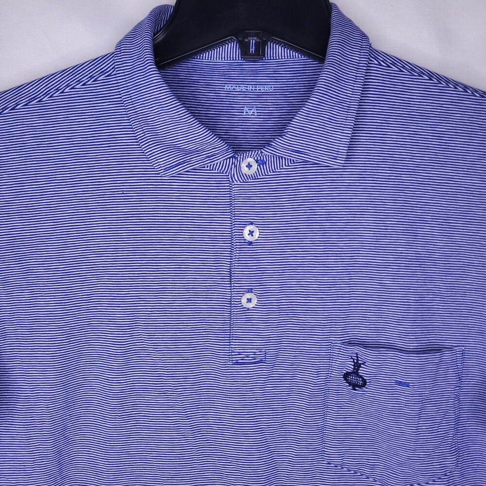 B Draddy Polo Shirt Mens Medium Striped Blue Pima Cotton Short Sleeve